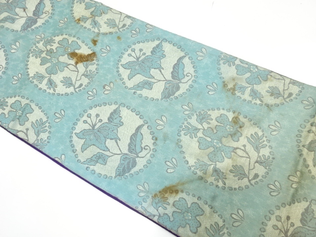 JAPANESE KIMONO / ANTIQUE CHU-YA OBI / WOVEN FLORAL ROUNDEL CREST